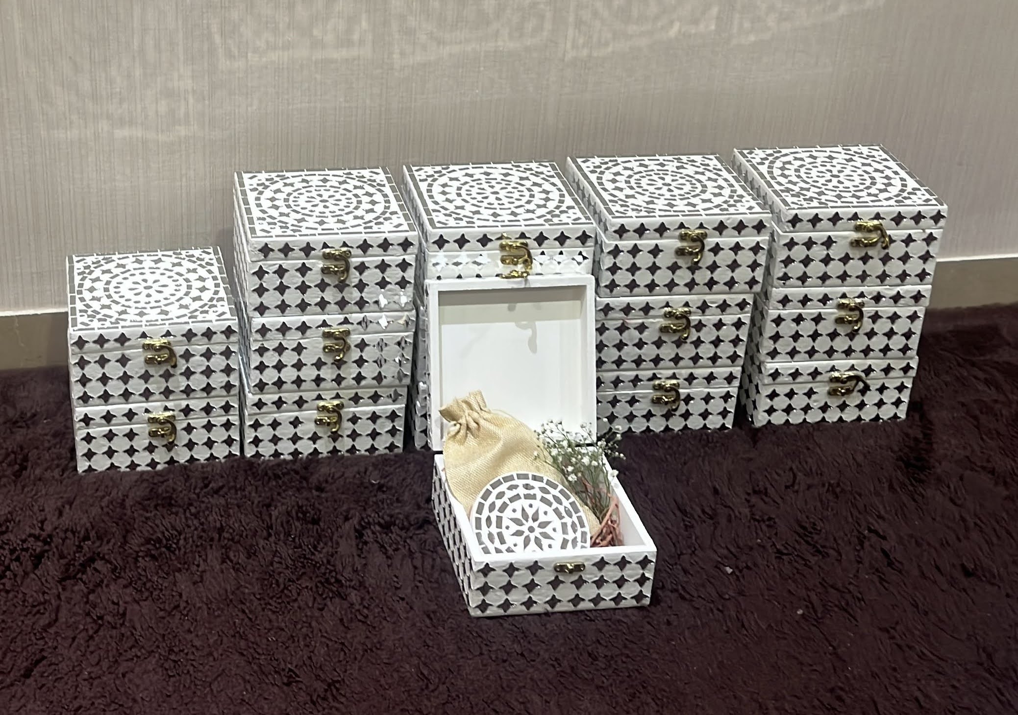Handcrafted Mirror Mosaic Hamper Box with Candle holder