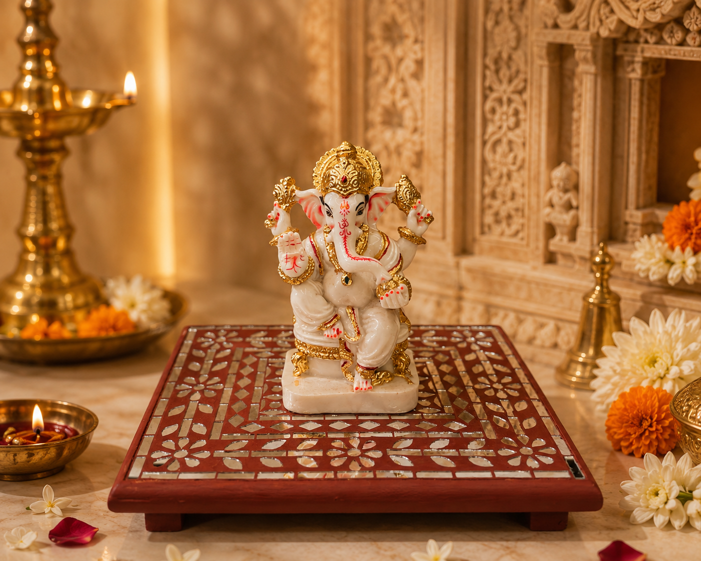 Mirror Mosaic Pooja Chowki