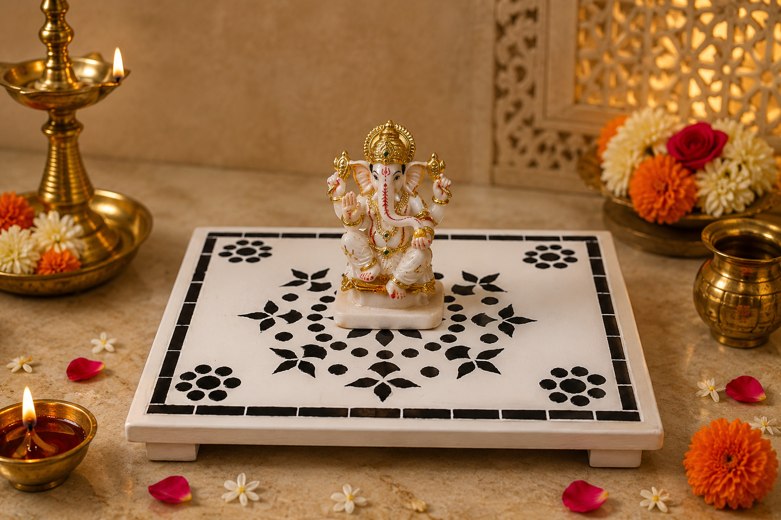 Mirror Mosaic Pooja Chowki