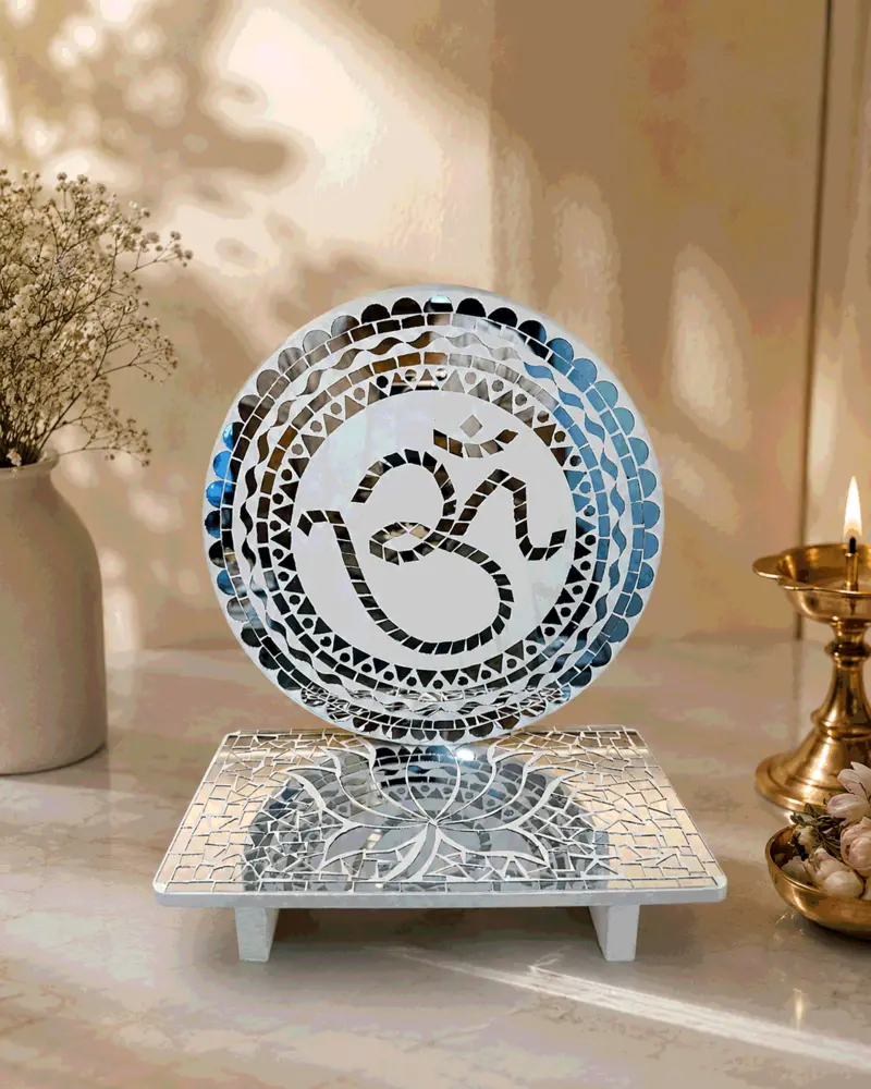 Mirror Mosaic Singhasan Pooja Chowki Set
