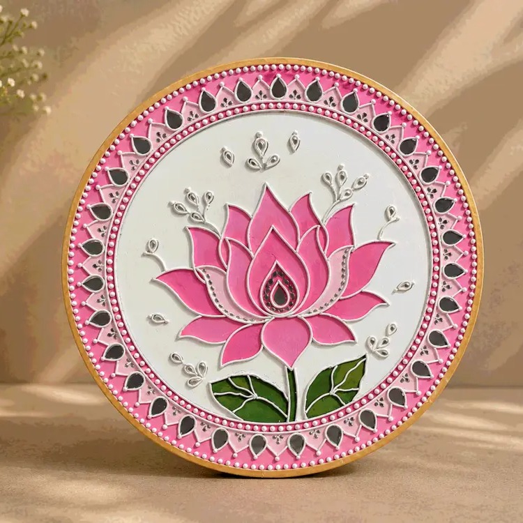 Handcrafted Lotus Pichwai Lippan Art Wall Frame